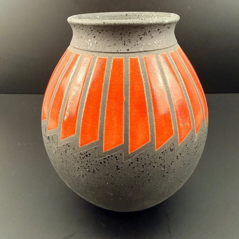 Sergio Naduville Native American Studio Pottery Raku Vase Signed